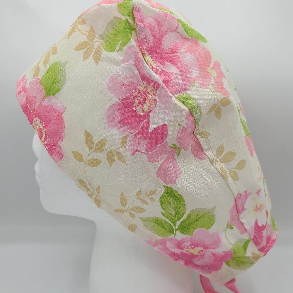 Pink Soft Roses Surgical Scrub Cap